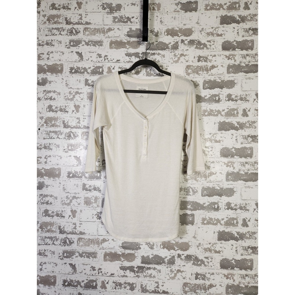 Abercrombie & Fitch Long Sleeve Henley Shirt Size Medium White‎ Preppy
